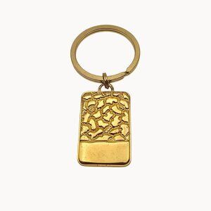 Gold-Toned Rectangular Square Gold Nugget Shaped Key Chain Ring Accessory Gift‎